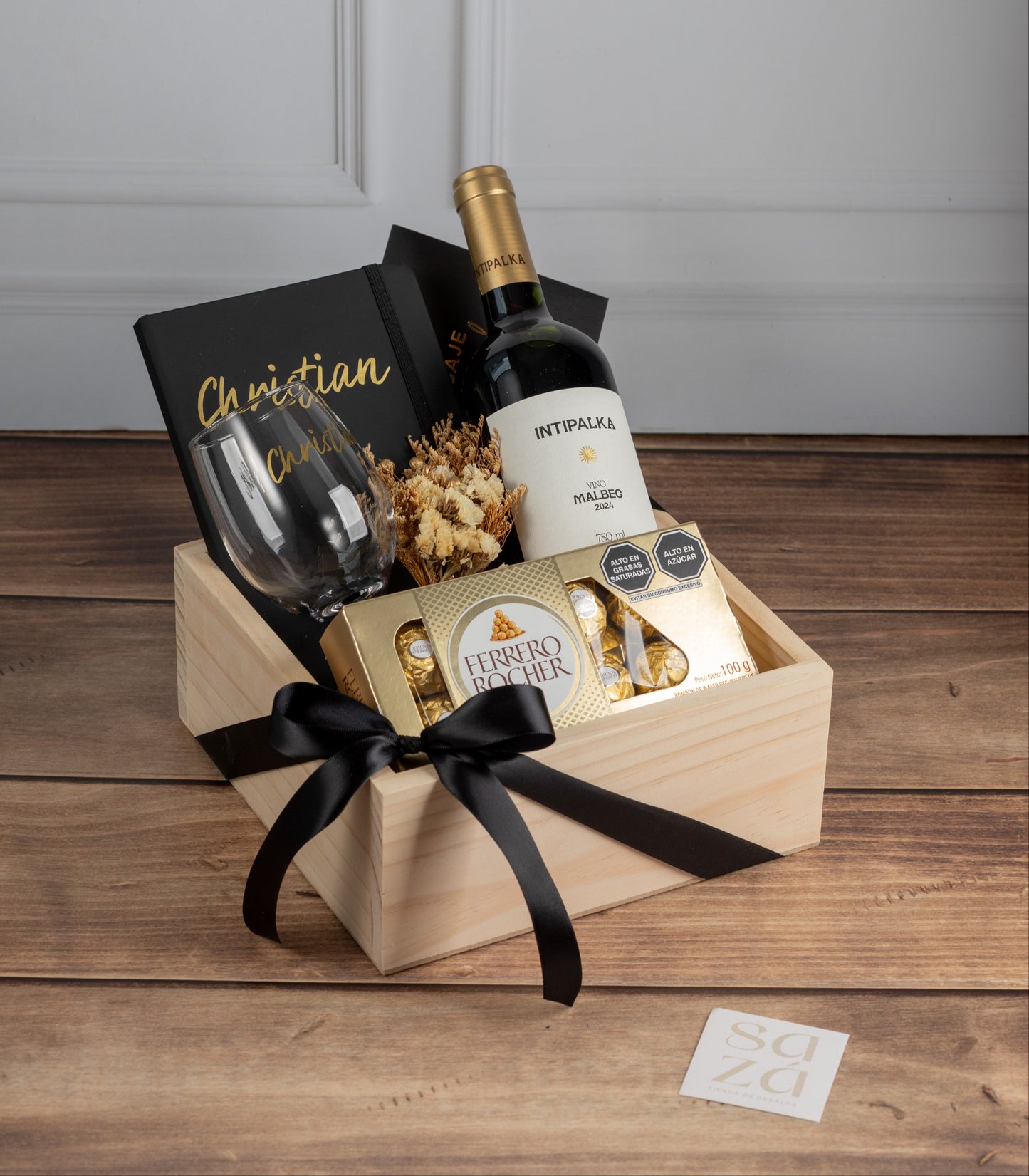 Pack Vinito & Ferrero Rocher con Libreta & Copa Personalizadas