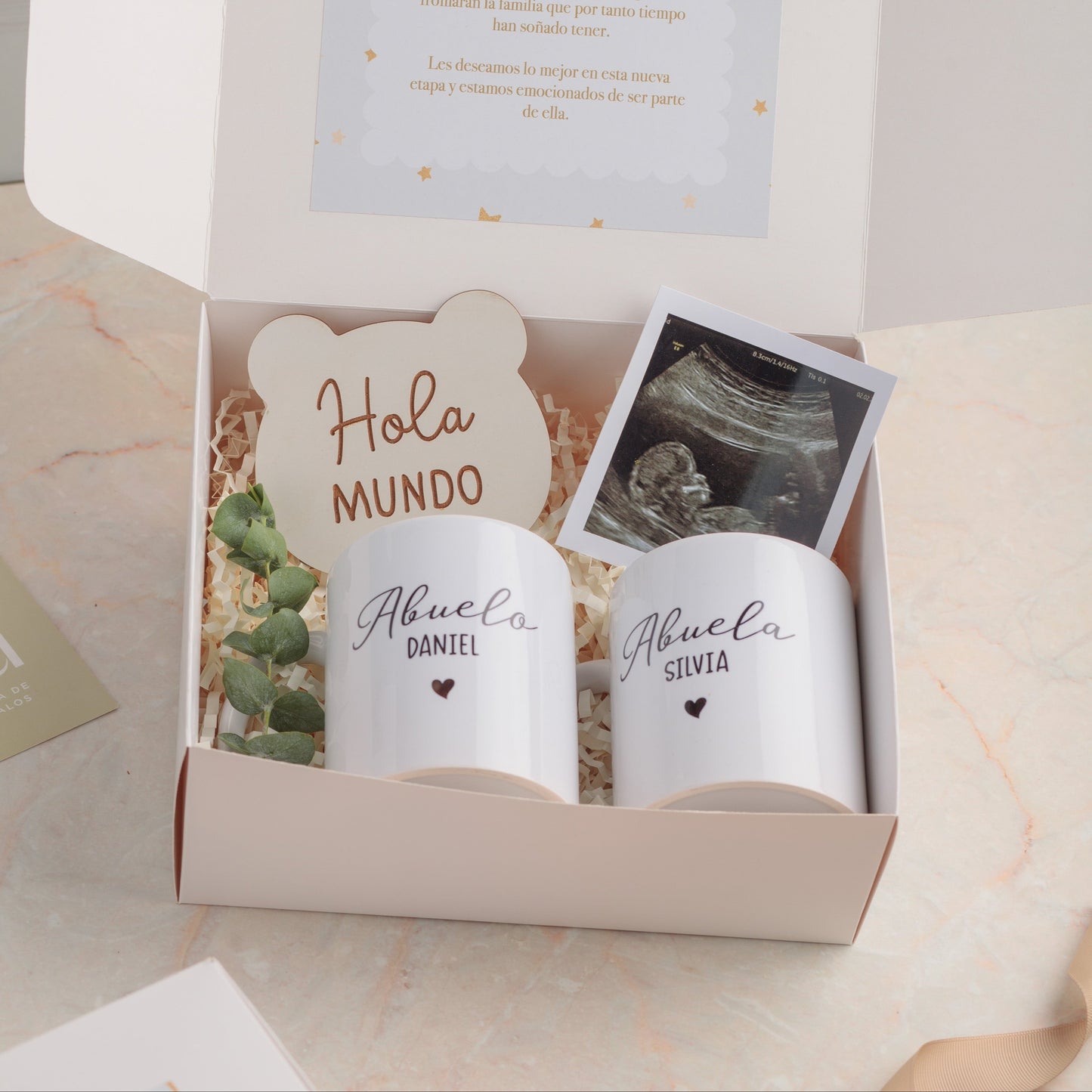 Set Abuelos 01: Tazas Personalizadas & Letrero "Hola Mundo"