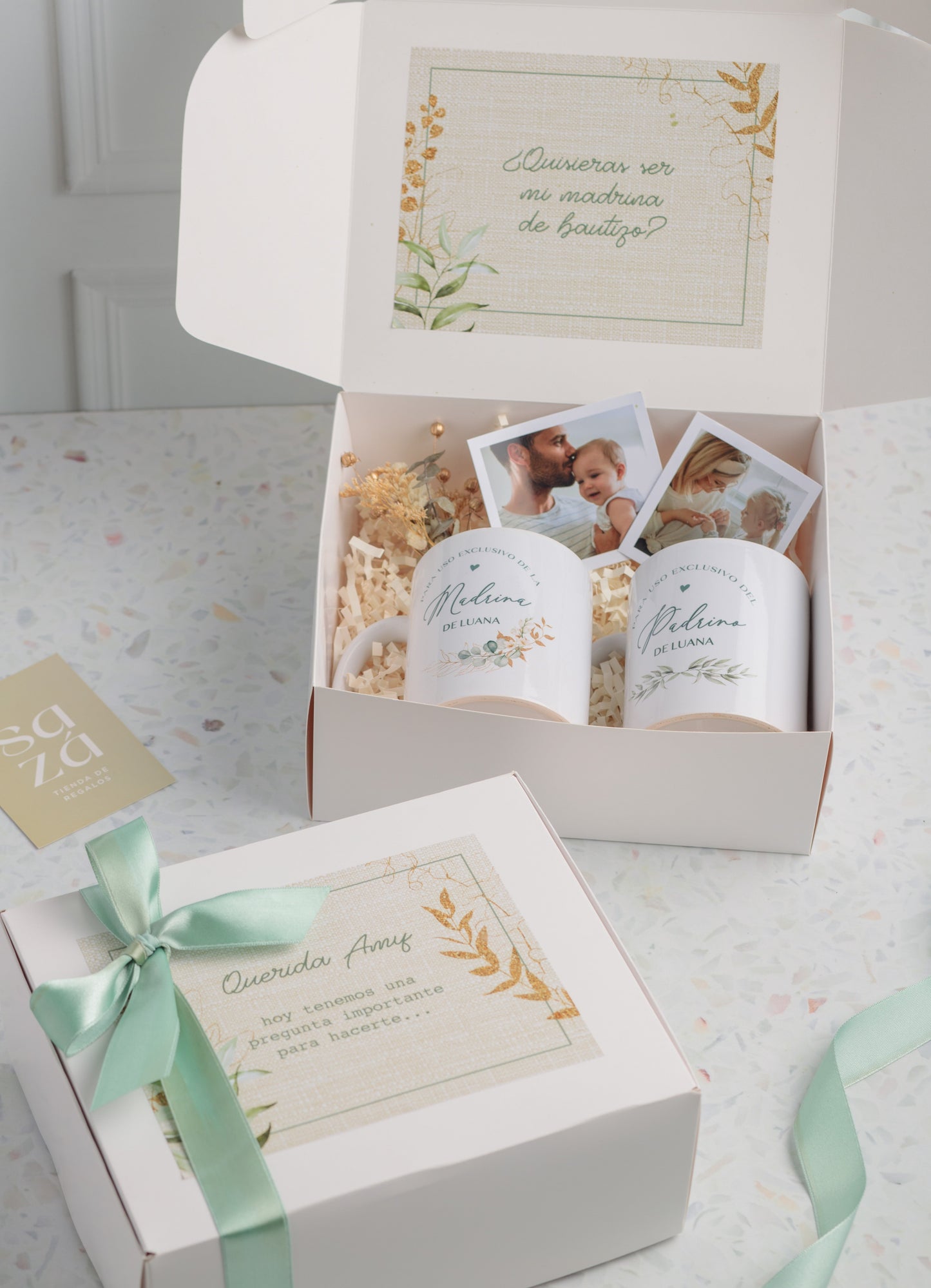Set Madrina & Padrino: Caja Personalizada & Tazas Personalizadas