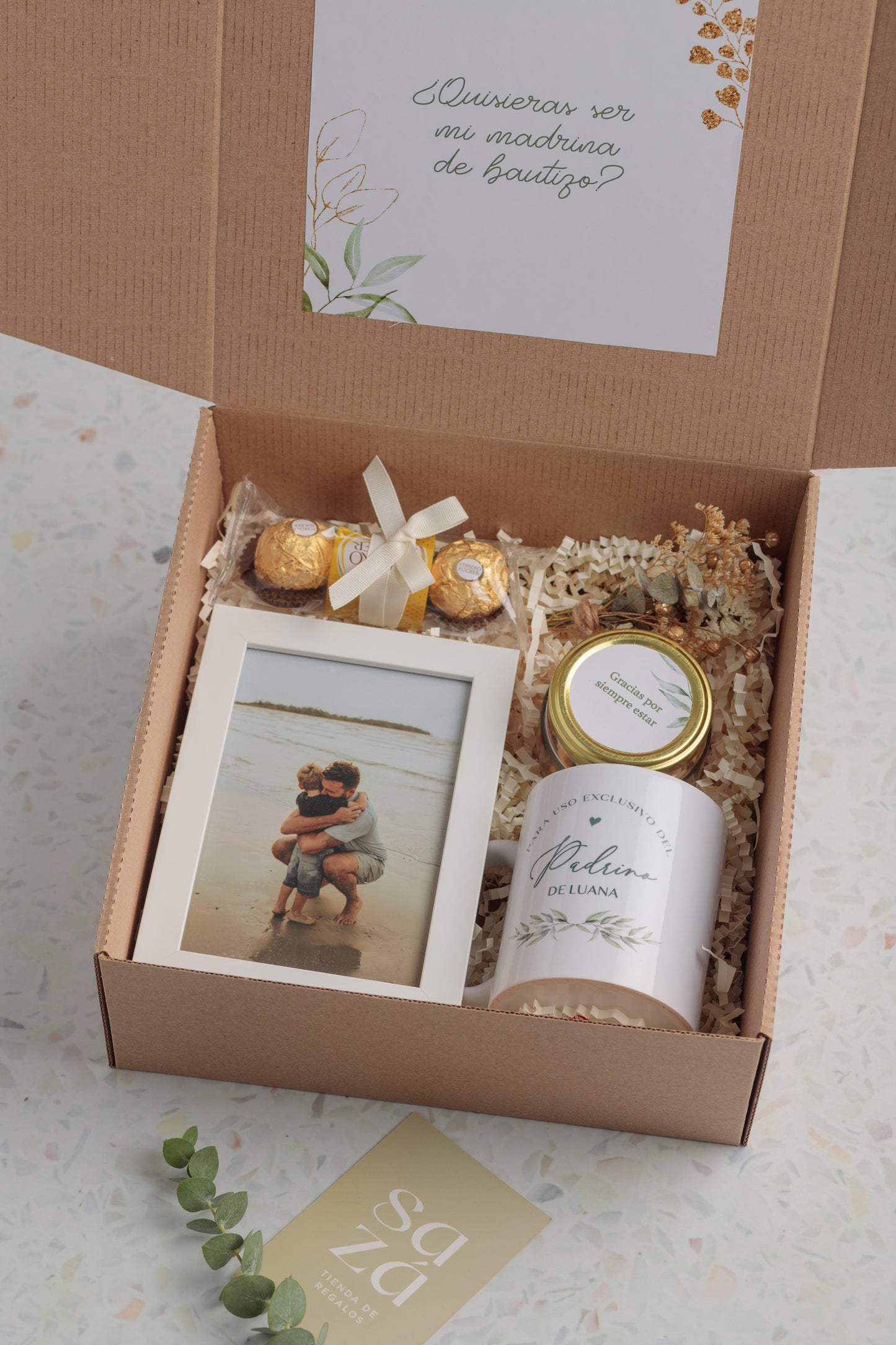 Set Madrina/Padrino: Caja, Taza & Fotografía Personalizada